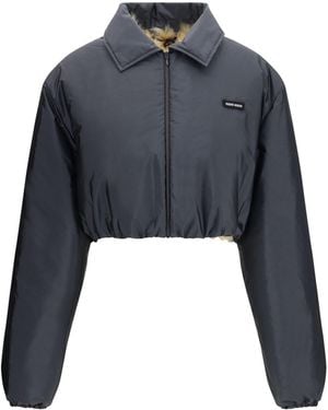 Miu Miu Technical Fabric And Shearling Windbreaker Jacket - Blue