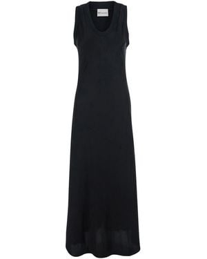 Ami Paris Long Dress With Round Neckline And Ribbed Details - Black