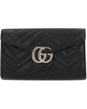 Gucci Gg Marmont Leather Wallet On Chain - Black