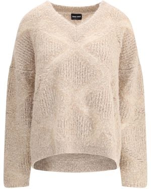 Giorgio Armani V-Neck Cashmere And Alpaca Blend Sweater - Natural