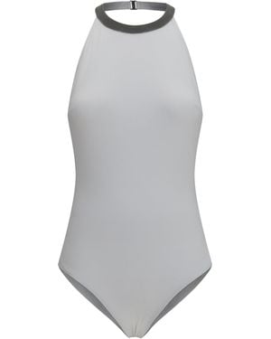 Brunello Cucinelli One-Piece Swimsuit With Monili Embellishment - Gray