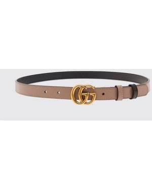 Gucci Gg Marmont Reversible Calfskin Leather Belt With Double G Buckle - White
