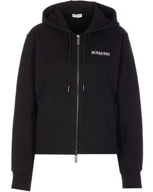 Burberry Harper Zipped Hoodie With Logo - Black
