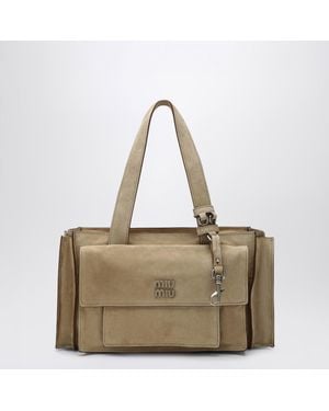 Miu Miu Ecru Suede Utilitaire Satchel - Natural