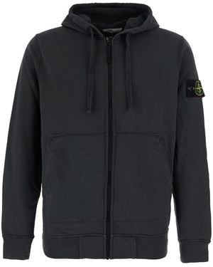 Stone Island Hooded Sweatshirt With Fixed Hood And Logo Patch On The Sleeve - Black