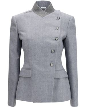 McQueen Pinstripe Wool Jacket With Crossed Lapels - Gray