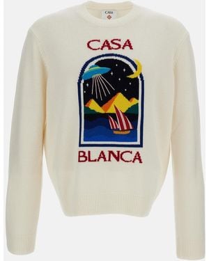 CASABLANCA Pyramid Abduction Crewneck Sweater - Blue