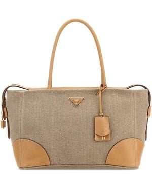 Prada Cappuccino Canvas Shopping Bag - Multicolor
