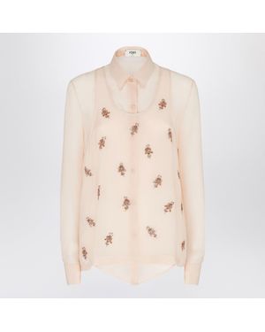 Fendi Embroidered Georgette Shirt - Natural