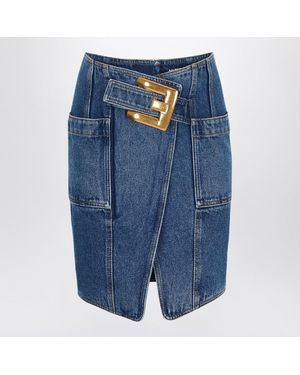 Balmain Short Denim Skirt With Belt - Blue