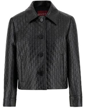 Gucci 'All Over Gg' Embossed Leather Jacket - Black