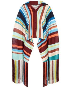 Fendi Striped Viscose Knit Poncho Shirt - Blue