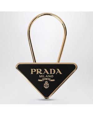 Prada Enameled Metal Key Ring - Black
