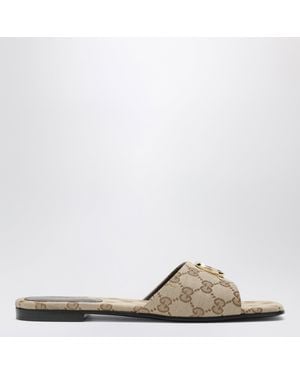 Gucci Double G Slides In Sand gg Canvas - Natural