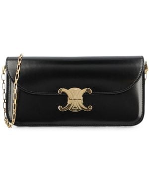 Celine Triomphe Chain Small Leather Shoulder Bag - Black