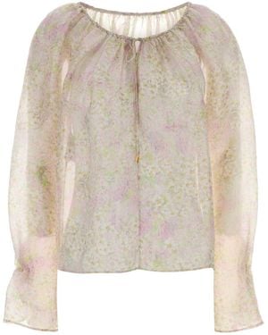 Alberta Ferretti Printed Crepe Blouse - Natural
