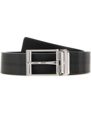 Burberry Printed Canvas Reversible Check Belt - Black