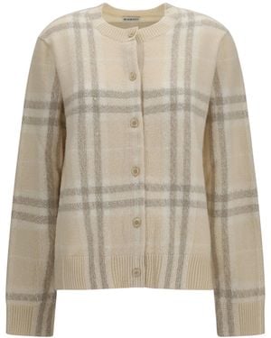Burberry Check Cashmere Cardigan Ecru - White