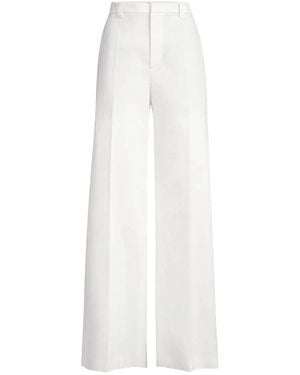 Brunello Cucinelli Cotton And Paper Yarn Diagonal Loose Flared Pants With Monili - White