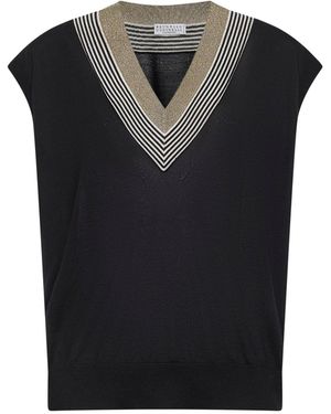 Brunello Cucinelli Lightweight Knit Vest With Sparkling Neckline - Black