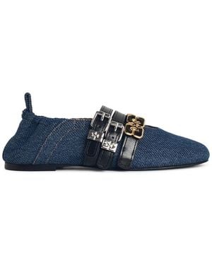 Ganni 'Sporty' Denim Ballet Flats 'Rinse' - Blue