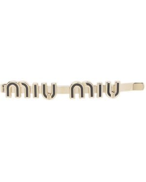 Miu Miu Logo Enameled Metal Hair Clip - Metallic