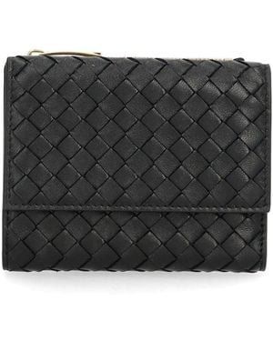 Bottega Veneta Small "Bi-Fold" Woven Wallet - Black