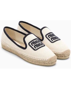 Miu Miu Ivory/ Espadrilles With Logo Embroidery - Natural