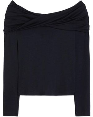 Max Mara Wool Off-The-Shoulder Draped Top - Blue