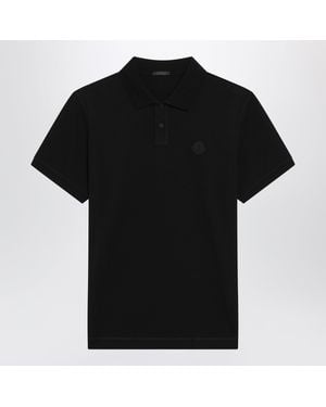 Moncler Cotton Pique Polo Shirt With Logo Patch - Black