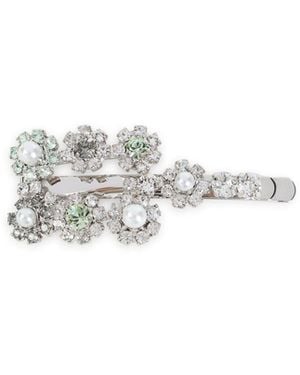 Roger Vivier Flower Strass Hair Clip - White