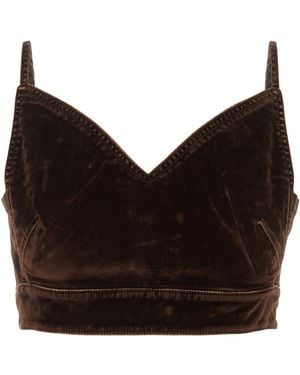 Loewe V-Neck Velour Cropped Top - Black