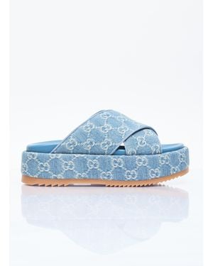 Gucci Gg Denim Platform Sandals - Blue