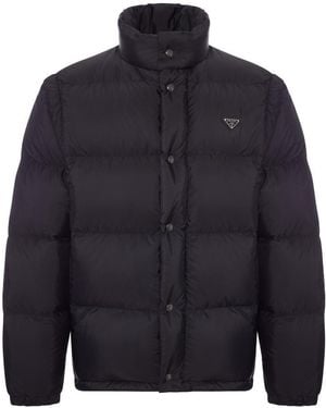 Prada Padded Down Jacket With Triangular Logo - Blue