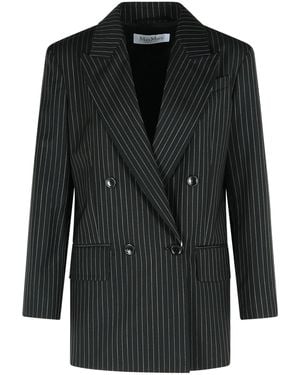 Max Mara Mattia' Pinstriped Virgin Wool Blazer - Black