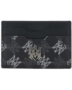 Amiri Leather Card Holder With All-Over Logo For Cotton Linen Polyurethane Products - Black