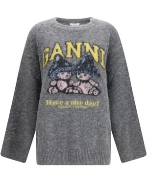 Ganni Mushroom Teddy Alpaca-Blend Sweater - Gray