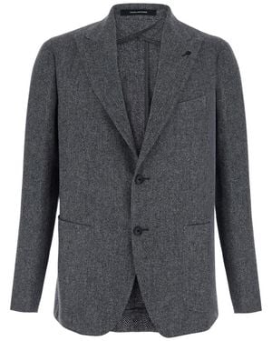 Tagliatore Single-Breasted Jacket With Peak Revers And Herringbone Motif - Gray