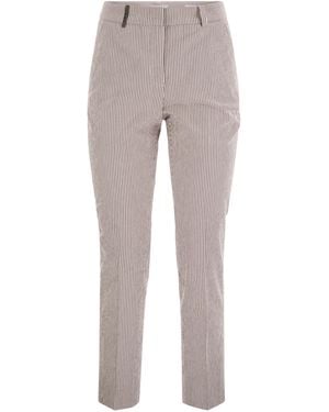 Peserico Seersucker Cotton Cigarette Pants - Gray