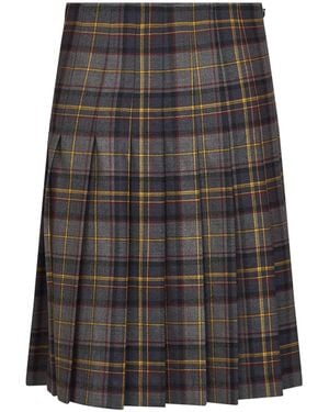 Etro Stretch Wool Plaid Pleated Short Skirt - Gray