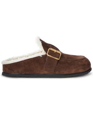 Prada Suede And Shearling Mule With Buckle - Brown