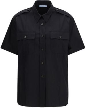 Prada Short-Sleeve Poplin Shirt - Black