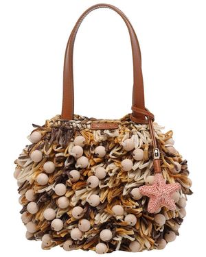 Aquazzura Mini Wood Pom Pom Handbag - Brown