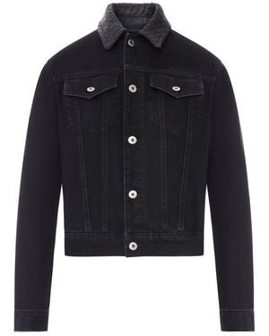 Bottega Veneta Denim Jacket With Braided Leather Collar - Blue