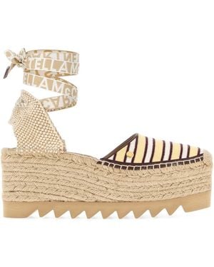 Stella McCartney Embroidered Canvas Gaia Wedges - Natural