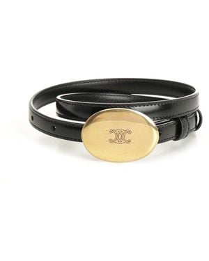 Celine Leather Belt With Golden Buckle in Black | Lyst