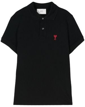 Ami Paris Ami De Coeur Cotton Polo Shirt - Black