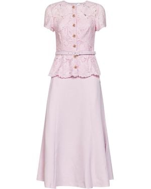 Self-Portrait Self Portrait Crepe And Lace Belted Midi Dress - Pink