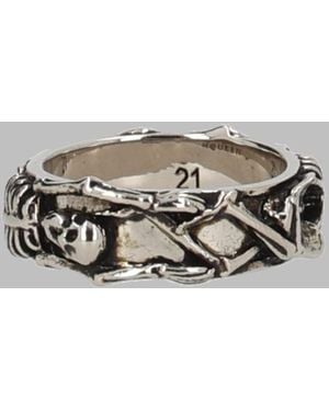 McQueen Dancing Skeleton Mini Brass Ring - Metallic