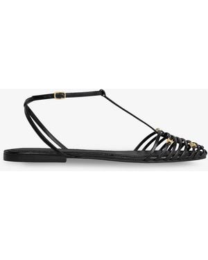 Celine Leather Cage Sandals With Metal Triomphe Logo Detail - White